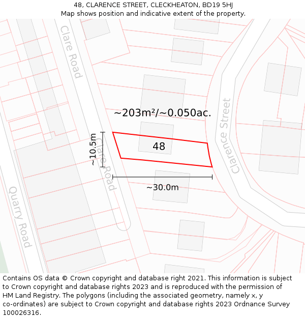 48, CLARENCE STREET, CLECKHEATON, BD19 5HJ: Plot and title map