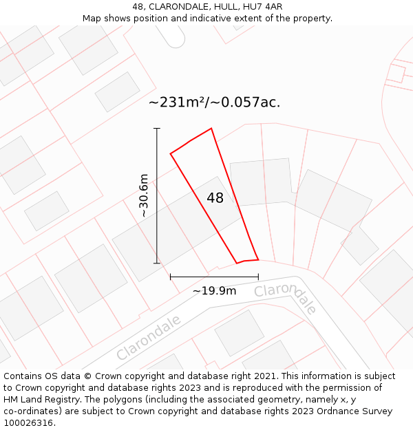 48, CLARONDALE, HULL, HU7 4AR: Plot and title map