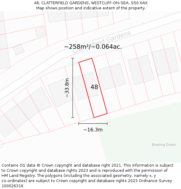 48, CLATTERFIELD GARDENS, WESTCLIFF-ON-SEA, SS0 0AX: Plot and title map