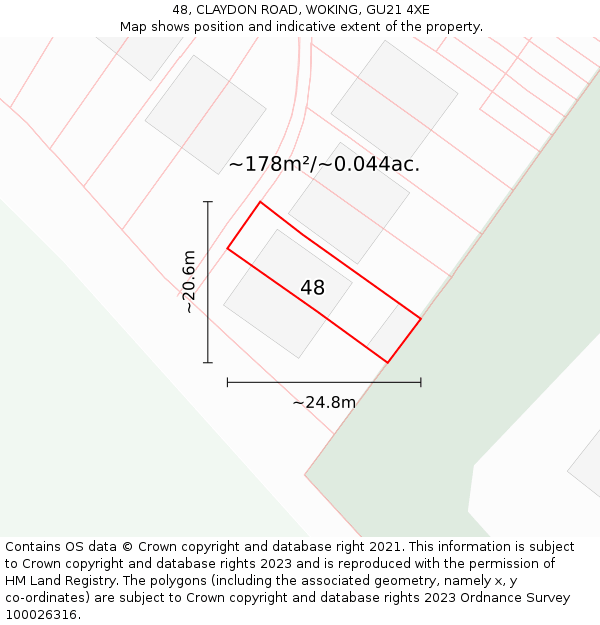48, CLAYDON ROAD, WOKING, GU21 4XE: Plot and title map