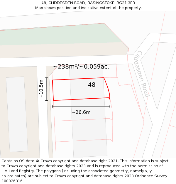 48, CLIDDESDEN ROAD, BASINGSTOKE, RG21 3ER: Plot and title map