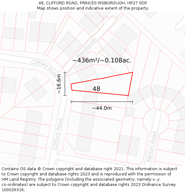 48, CLIFFORD ROAD, PRINCES RISBOROUGH, HP27 0DP: Plot and title map