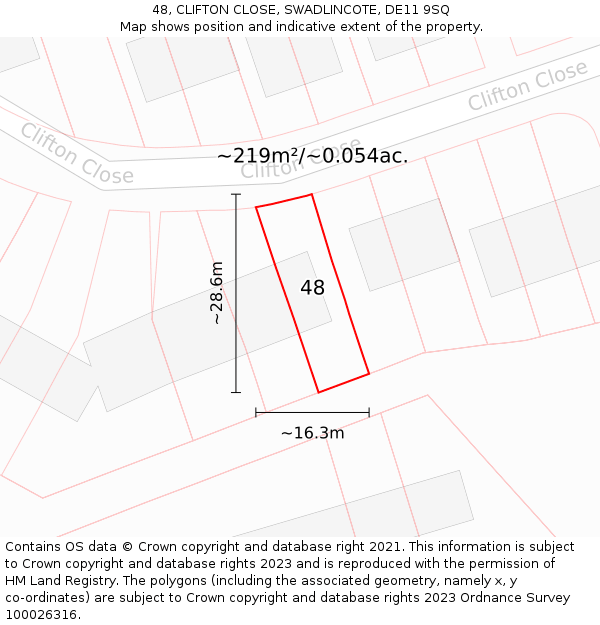 48, CLIFTON CLOSE, SWADLINCOTE, DE11 9SQ: Plot and title map