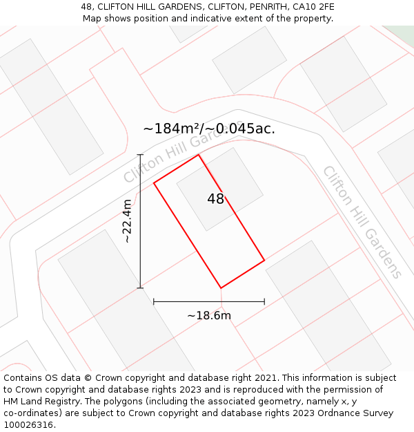 48, CLIFTON HILL GARDENS, CLIFTON, PENRITH, CA10 2FE: Plot and title map