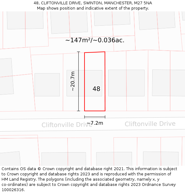 48, CLIFTONVILLE DRIVE, SWINTON, MANCHESTER, M27 5NA: Plot and title map