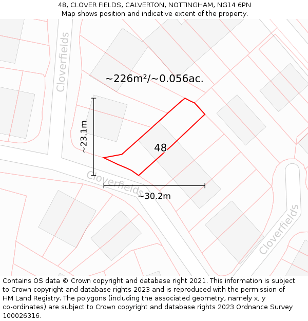 48, CLOVER FIELDS, CALVERTON, NOTTINGHAM, NG14 6PN: Plot and title map