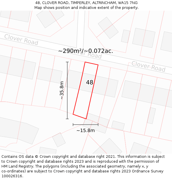 48, CLOVER ROAD, TIMPERLEY, ALTRINCHAM, WA15 7NG: Plot and title map