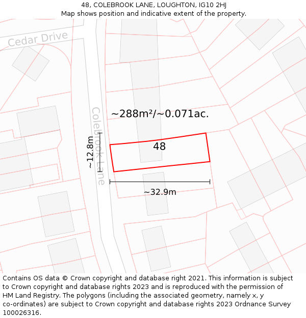 48, COLEBROOK LANE, LOUGHTON, IG10 2HJ: Plot and title map