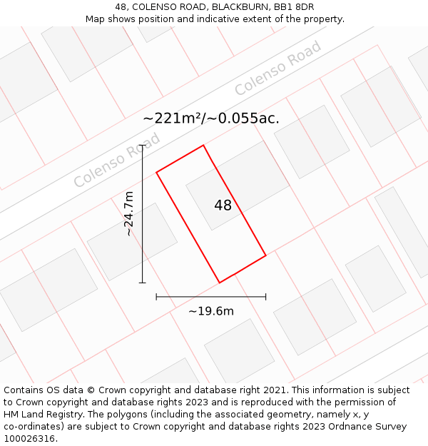 48, COLENSO ROAD, BLACKBURN, BB1 8DR: Plot and title map