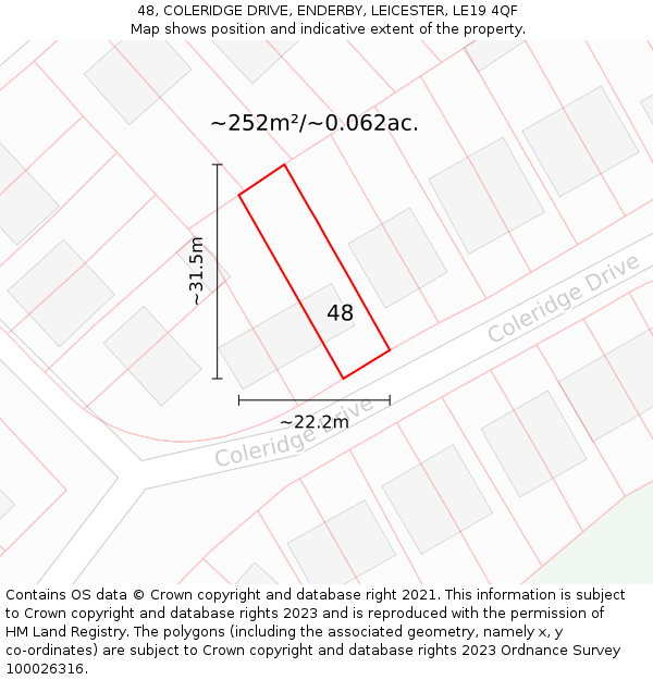 48, COLERIDGE DRIVE, ENDERBY, LEICESTER, LE19 4QF: Plot and title map