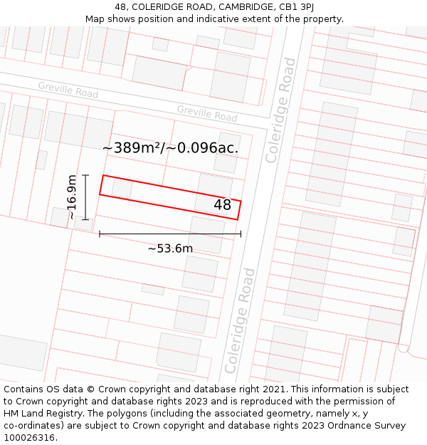 48, COLERIDGE ROAD, CAMBRIDGE, CB1 3PJ: Plot and title map