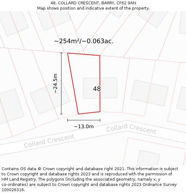 48, COLLARD CRESCENT, BARRY, CF62 9AN: Plot and title map