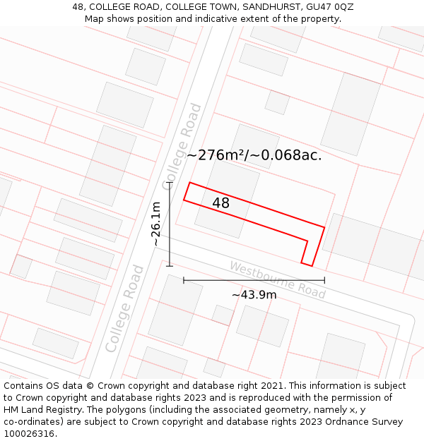 48, COLLEGE ROAD, COLLEGE TOWN, SANDHURST, GU47 0QZ: Plot and title map