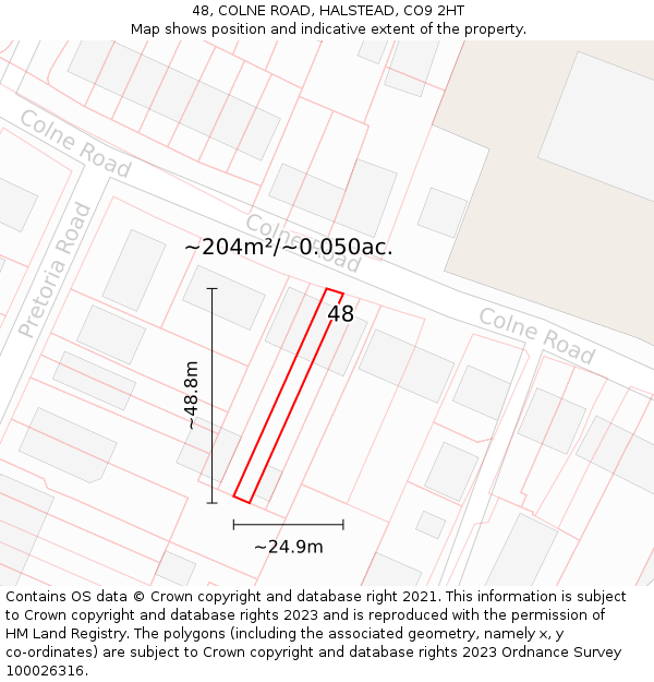 48, COLNE ROAD, HALSTEAD, CO9 2HT: Plot and title map