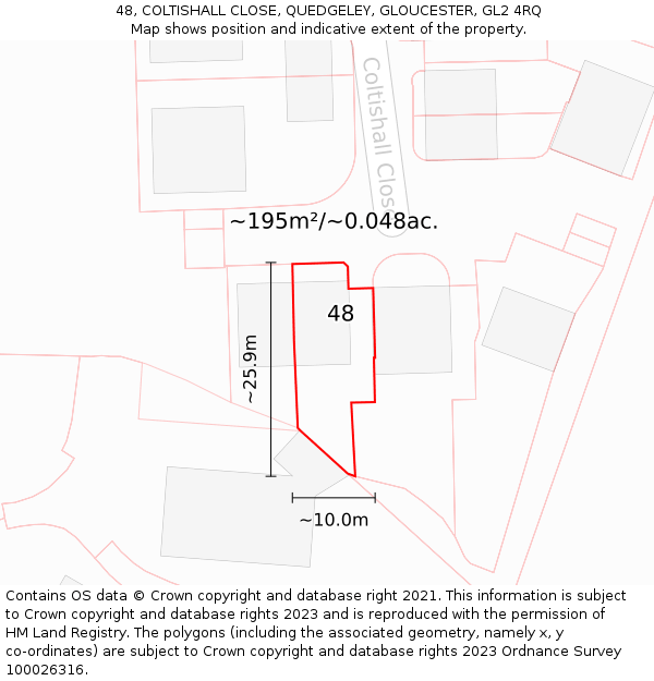 48, COLTISHALL CLOSE, QUEDGELEY, GLOUCESTER, GL2 4RQ: Plot and title map