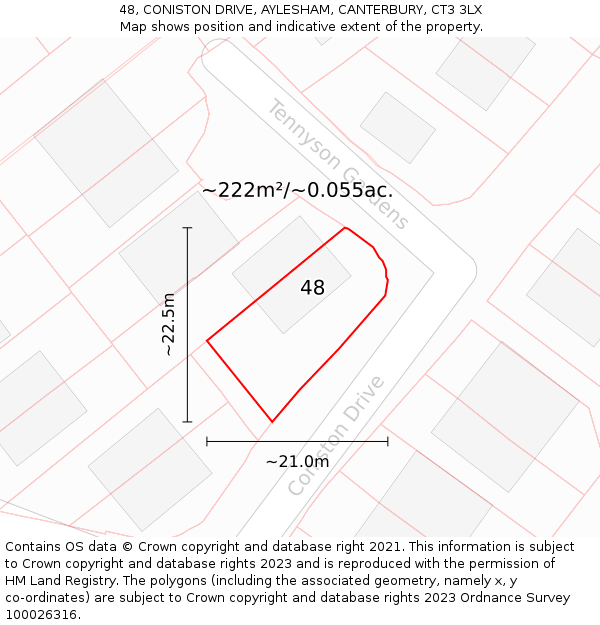 48, CONISTON DRIVE, AYLESHAM, CANTERBURY, CT3 3LX: Plot and title map