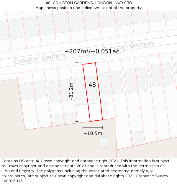 48, CONISTON GARDENS, LONDON, NW9 0BB: Plot and title map