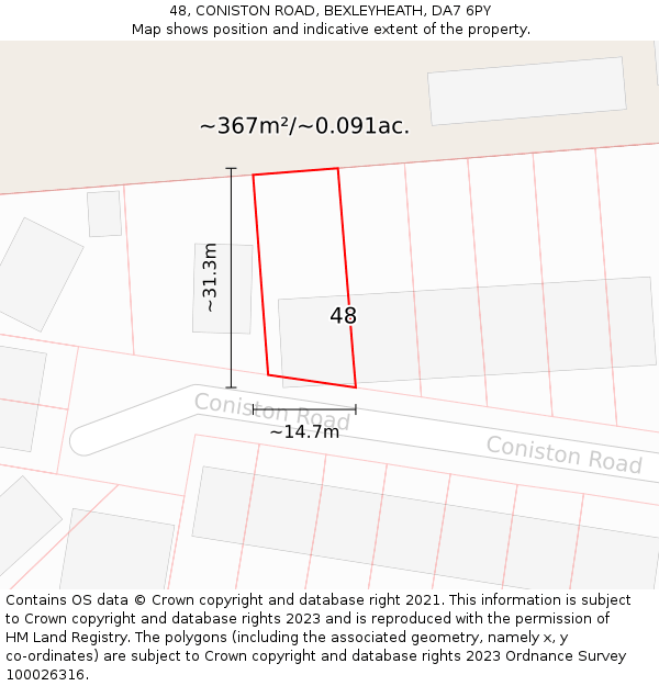 48, CONISTON ROAD, BEXLEYHEATH, DA7 6PY: Plot and title map