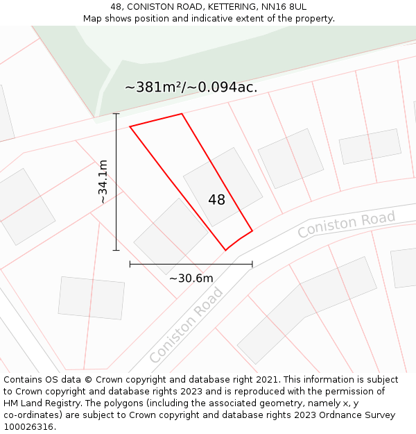 48, CONISTON ROAD, KETTERING, NN16 8UL: Plot and title map