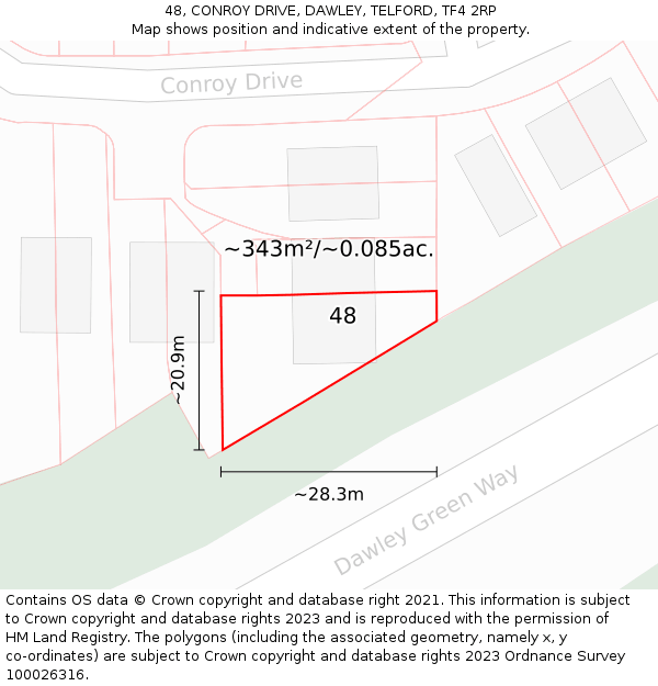 48, CONROY DRIVE, DAWLEY, TELFORD, TF4 2RP: Plot and title map