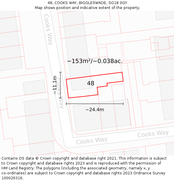 48, COOKS WAY, BIGGLESWADE, SG18 0GY: Plot and title map