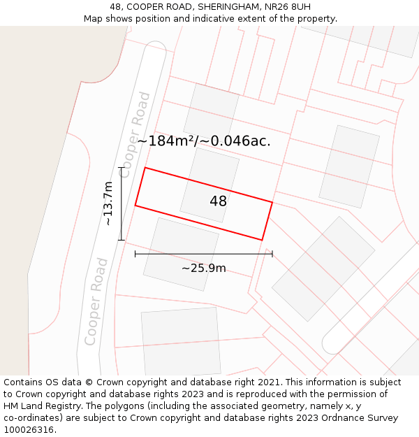 48, COOPER ROAD, SHERINGHAM, NR26 8UH: Plot and title map