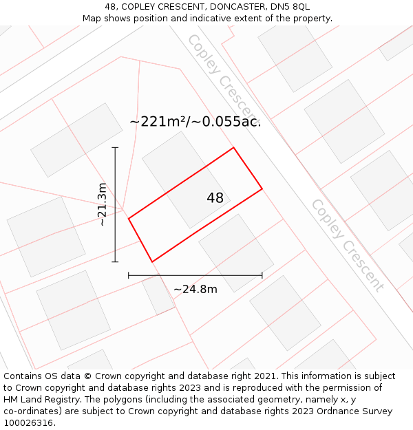 48, COPLEY CRESCENT, DONCASTER, DN5 8QL: Plot and title map