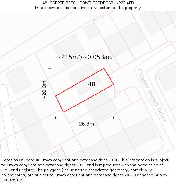 48, COPPER BEECH DRIVE, TREDEGAR, NP22 4FD: Plot and title map