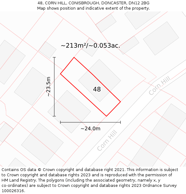 48, CORN HILL, CONISBROUGH, DONCASTER, DN12 2BG: Plot and title map