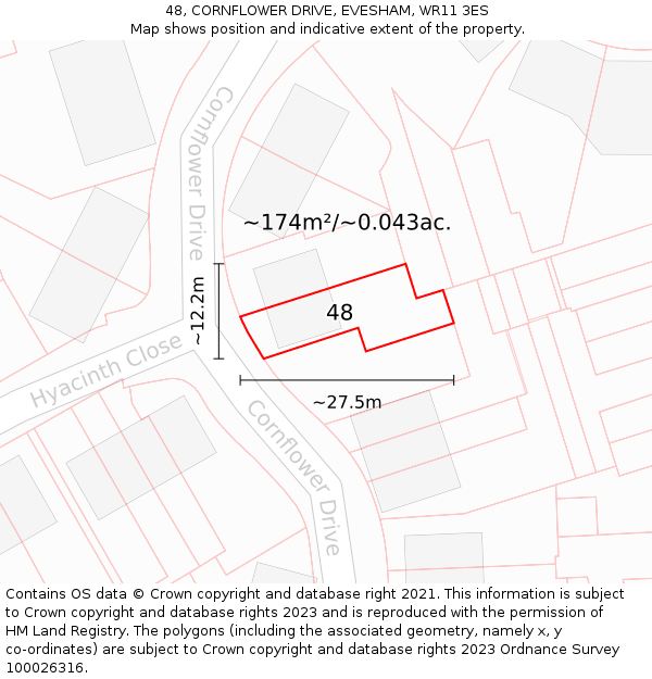 48, CORNFLOWER DRIVE, EVESHAM, WR11 3ES: Plot and title map