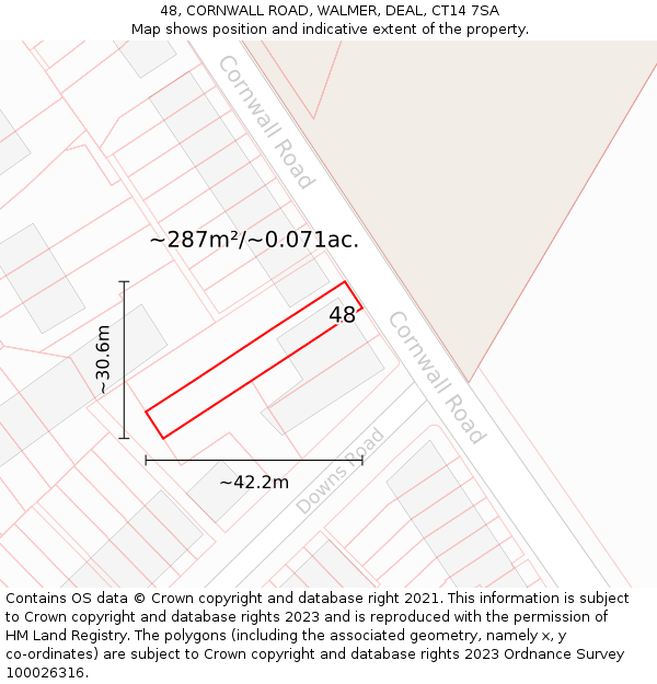 48, CORNWALL ROAD, WALMER, DEAL, CT14 7SA: Plot and title map