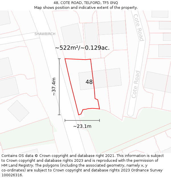 48, COTE ROAD, TELFORD, TF5 0NQ: Plot and title map