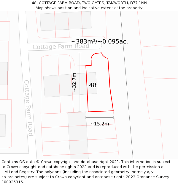 48, COTTAGE FARM ROAD, TWO GATES, TAMWORTH, B77 1NN: Plot and title map