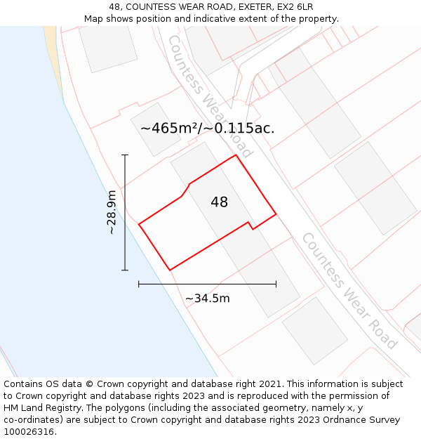 48, COUNTESS WEAR ROAD, EXETER, EX2 6LR: Plot and title map