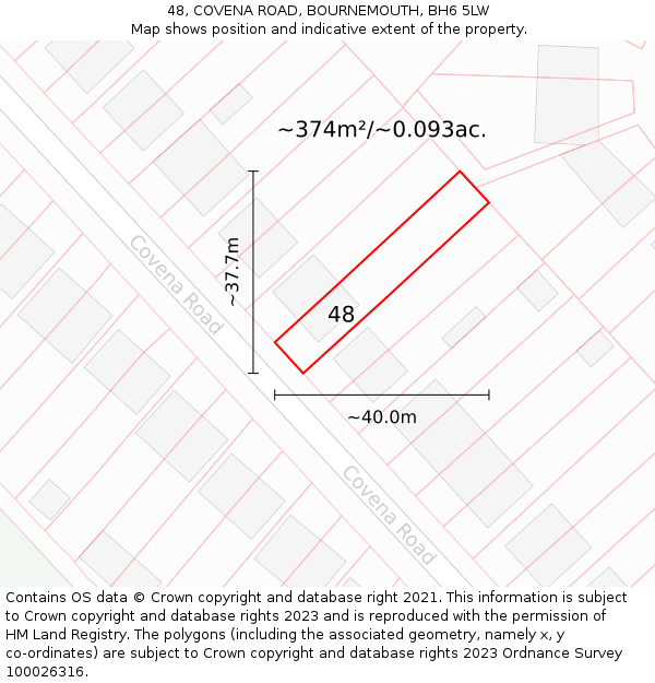 48, COVENA ROAD, BOURNEMOUTH, BH6 5LW: Plot and title map