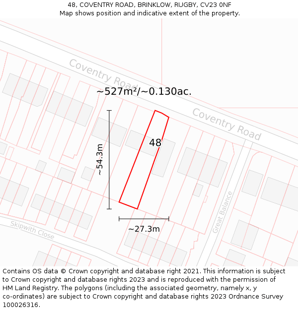 48, COVENTRY ROAD, BRINKLOW, RUGBY, CV23 0NF: Plot and title map