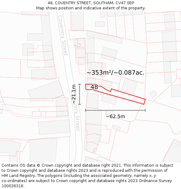 48, COVENTRY STREET, SOUTHAM, CV47 0EP: Plot and title map