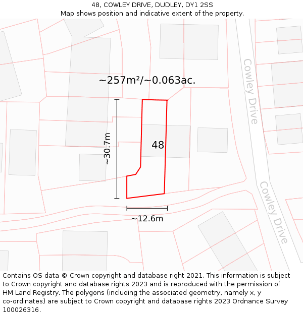 48, COWLEY DRIVE, DUDLEY, DY1 2SS: Plot and title map