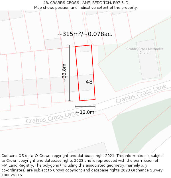 48, CRABBS CROSS LANE, REDDITCH, B97 5LD: Plot and title map