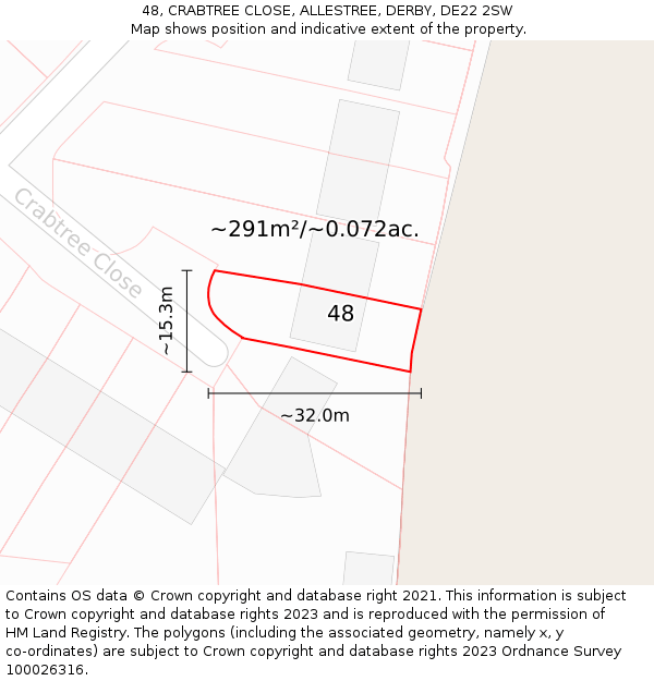48, CRABTREE CLOSE, ALLESTREE, DERBY, DE22 2SW: Plot and title map