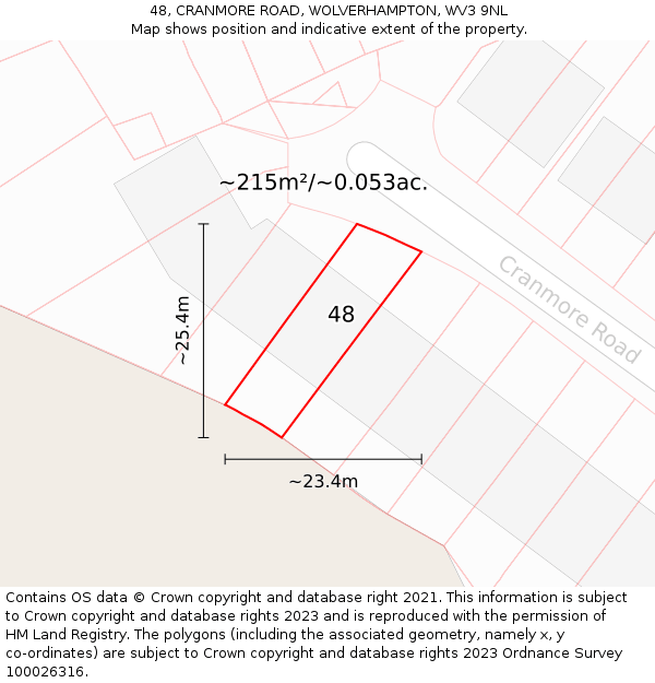 48, CRANMORE ROAD, WOLVERHAMPTON, WV3 9NL: Plot and title map