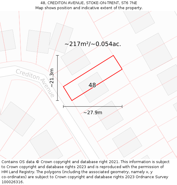48, CREDITON AVENUE, STOKE-ON-TRENT, ST6 7NE: Plot and title map
