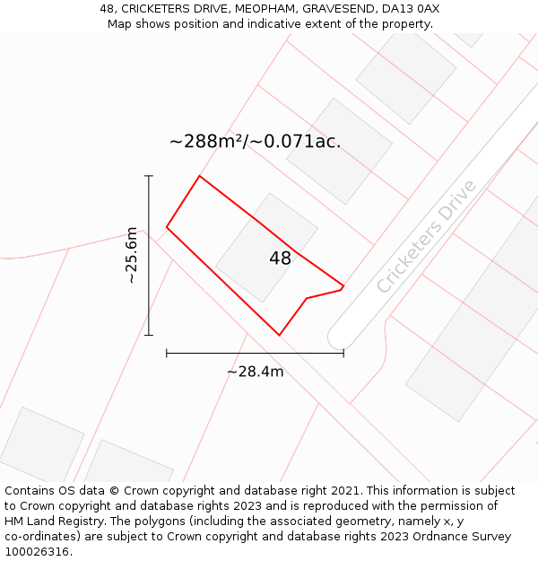 48, CRICKETERS DRIVE, MEOPHAM, GRAVESEND, DA13 0AX: Plot and title map