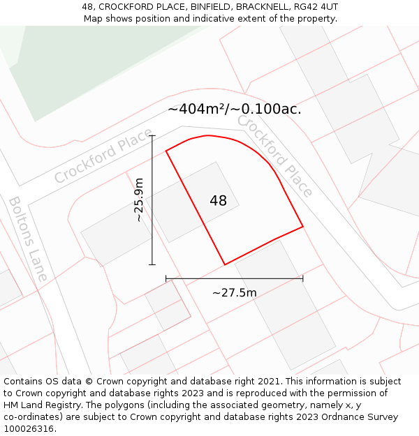 48, CROCKFORD PLACE, BINFIELD, BRACKNELL, RG42 4UT: Plot and title map