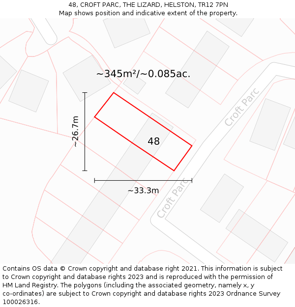 48, CROFT PARC, THE LIZARD, HELSTON, TR12 7PN: Plot and title map