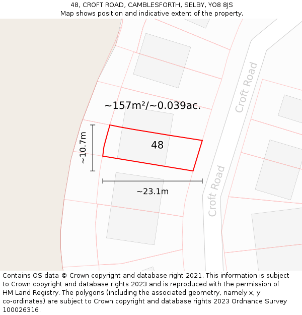 48, CROFT ROAD, CAMBLESFORTH, SELBY, YO8 8JS: Plot and title map