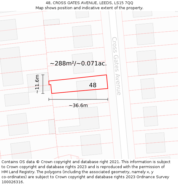 48, CROSS GATES AVENUE, LEEDS, LS15 7QQ: Plot and title map