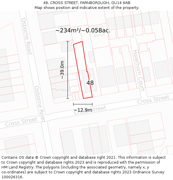 48, CROSS STREET, FARNBOROUGH, GU14 6AB: Plot and title map