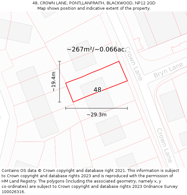 48, CROWN LANE, PONTLLANFRAITH, BLACKWOOD, NP12 2GD: Plot and title map