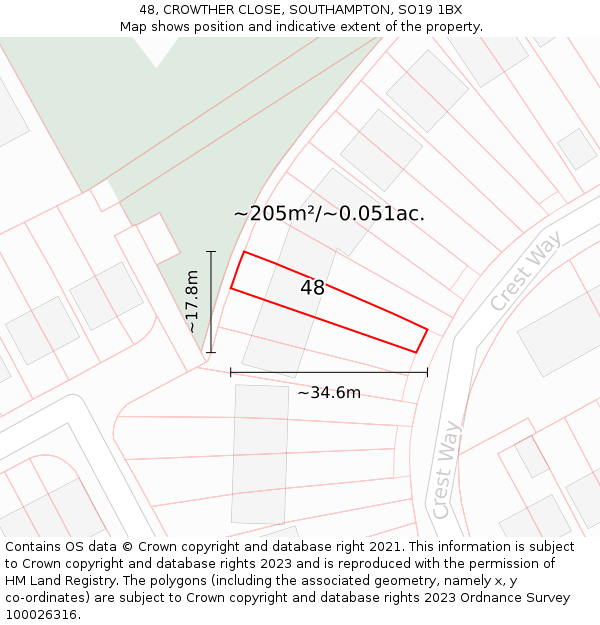 48, CROWTHER CLOSE, SOUTHAMPTON, SO19 1BX: Plot and title map